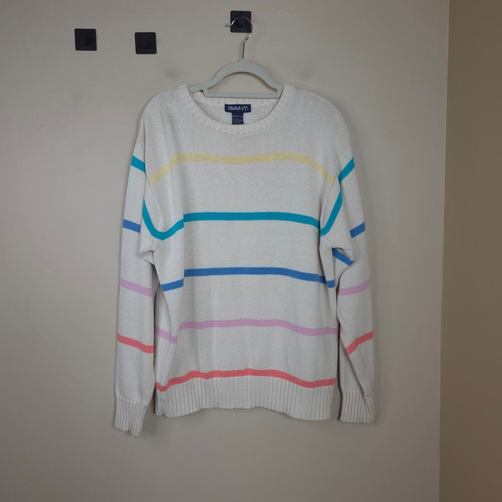 Vintage GANT Rainbow Stripe Crewneck Knit Sweater Size L